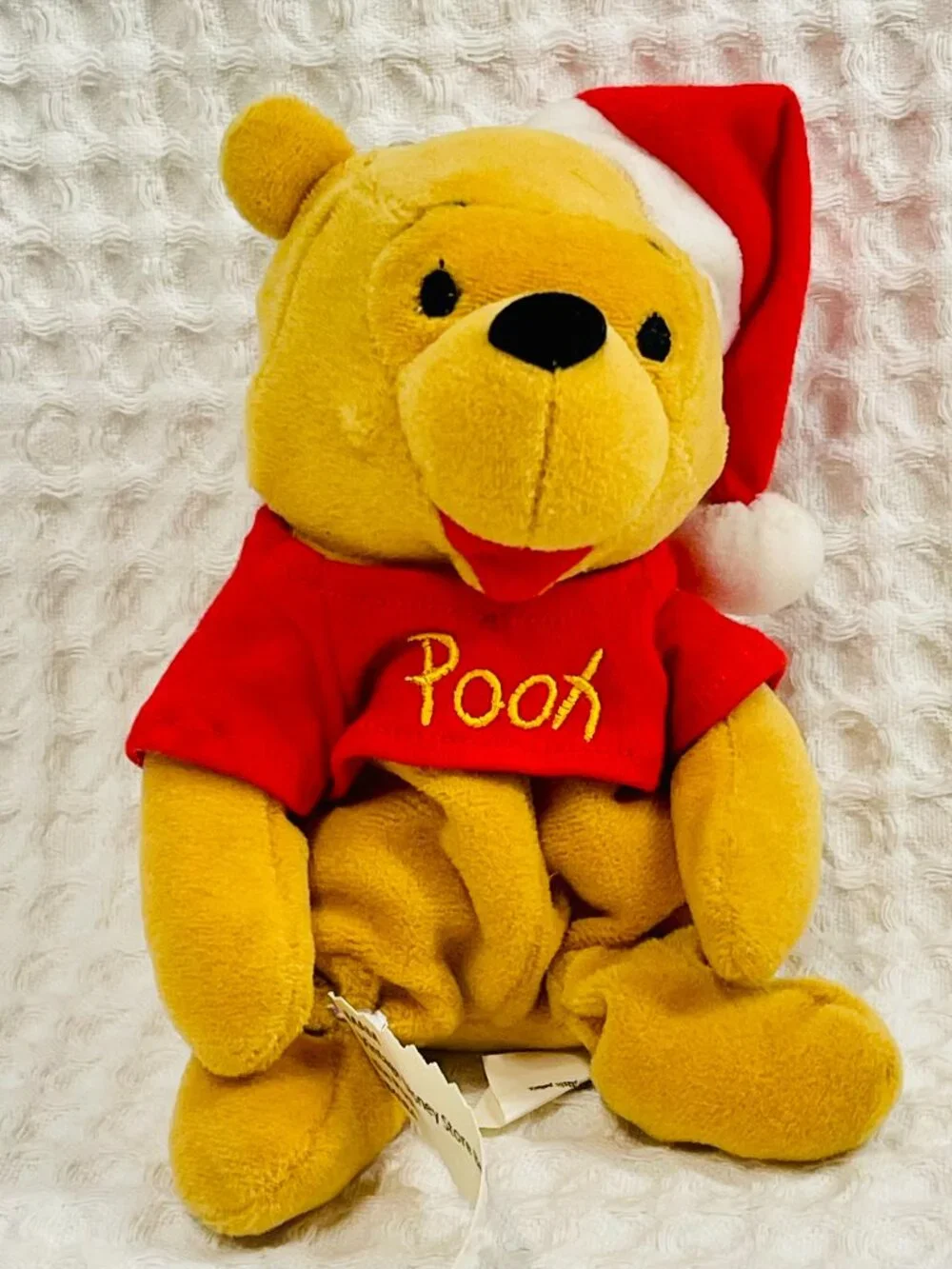 Vintage Disney Store Beanie Baby Plush Santa Winnie the Pooh